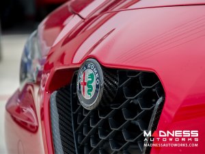 Alfa Romeo Giulia Front Emblem Frame Cover - Carbon Fiber